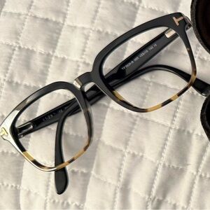 Tom Ford Black & Brown Eyeglasses, velvet case, box, cloth, card